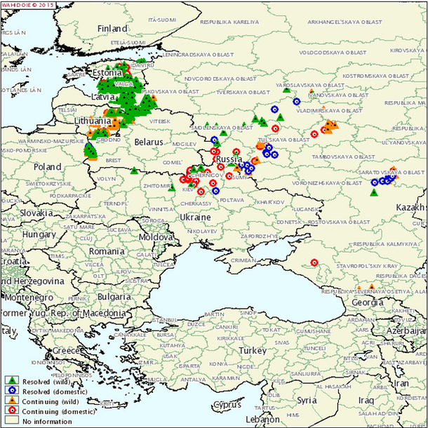 ASF Europe, Ukrine and Russia, Jan to Aug 2015