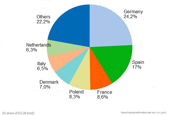 Producción de carne de cerdo en la UE, 2015.