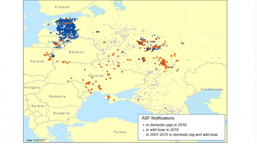 Notifications of ASF in the Eastern Europe region in 2007–2016
