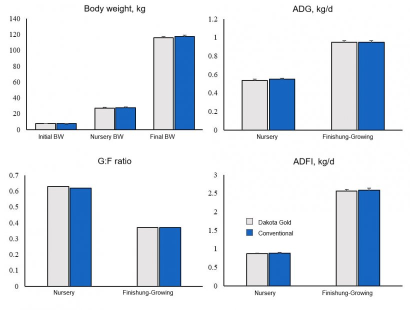 Figure 1. Growth performance of pigs fed Dakota Gold or Conventional DDGS.