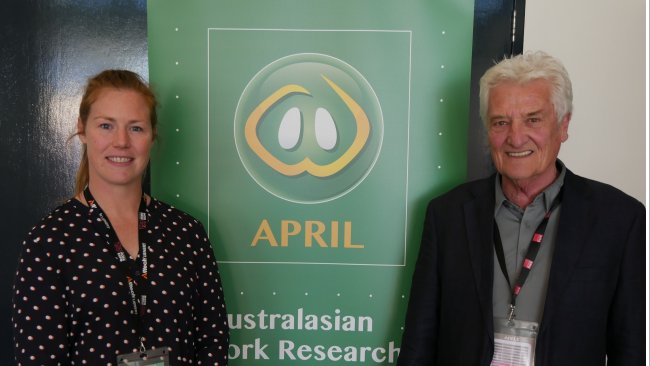 Dr Alice Weaver with Acting APRIL CEO Dr Roger Campbell at the 2018 Pan Pacific Pork Expo. Dr Weaver’s University of Adelaide PhD was supported by Pork CRC and in 2016 she was the first Industry Placement Program appointment under South Australian Government funding to Pork CRC.