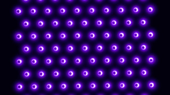 U of M researchers are testing the efficacy of various plasma sources, including a 2D integrated coaxial micro hollow dielectric barrier plasma discharge array. Plasma (purple) is produced inside the holes of the array, through which air is blown. This plasma source has been productively breaking down various viruses—the pathogens are inactivated when they come into contact with the air coming through the holes in the array.