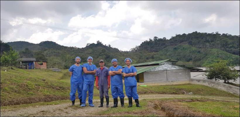 Hector Mar&iacute;n (farm manager), Andr&eacute;s Felipe Vallejo (commercial technician of Porcigenes S.A.) Nelson Adrian Restrepo (Hypor key account manager in Latin America) and Carlos Martins (Hypor technical department) accompany us during the visit.
