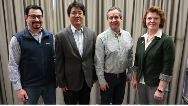 AASV Foundation Chair, Dr Lisa Tokach (far right) with Drs Edison Magalhaes, Jianqiang Zhang, and Cesar Corzo (from left), whose research proposals were selected for funding by the Foundation
