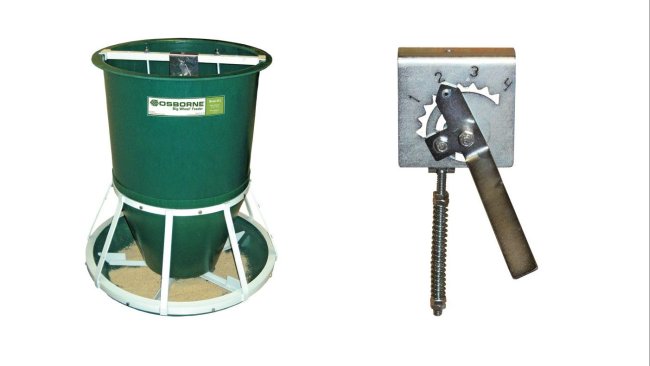 Big Wheel® Pig Feeder (left) and Feed Flow Control (right) featuring an easy-to-read numbered position system for making microadjustments to feed flow.
