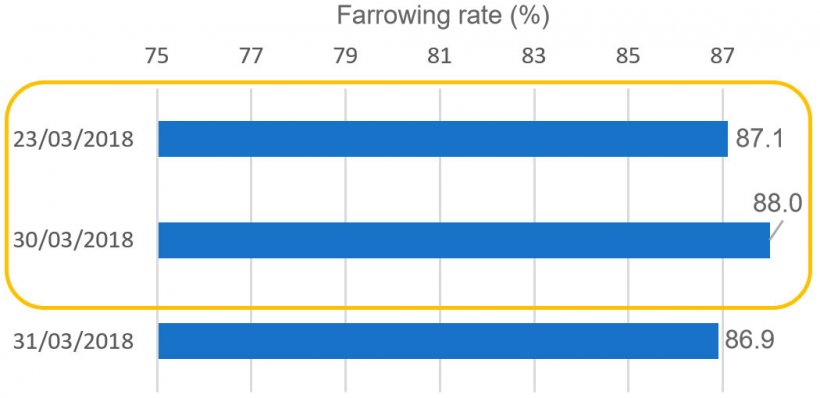 Graph 2. Farrowing rate associated with&nbsp;the breedings done on Good Friday.
