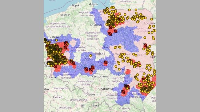 African swine fever in wild boar in 2021. (Yellow dots) Source: GVI
