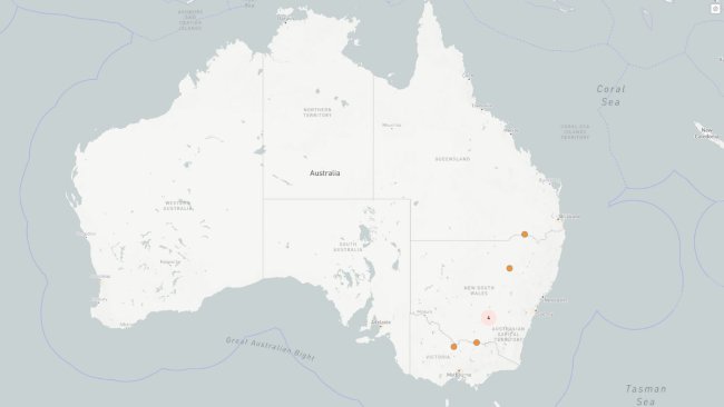 Outbreaks of Japanese encephalitis virus in south eastern Australia. ©OpenStreetMap contributors