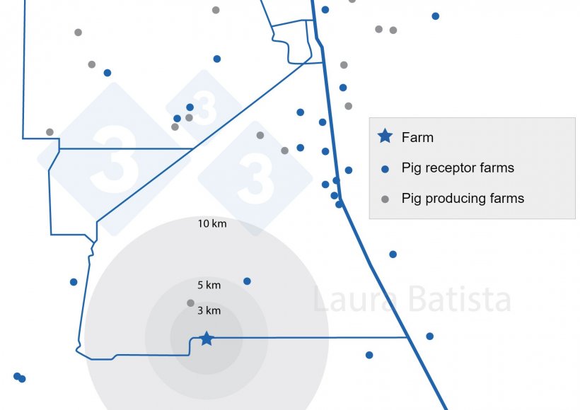 Figure 1. Farm location and swine density.