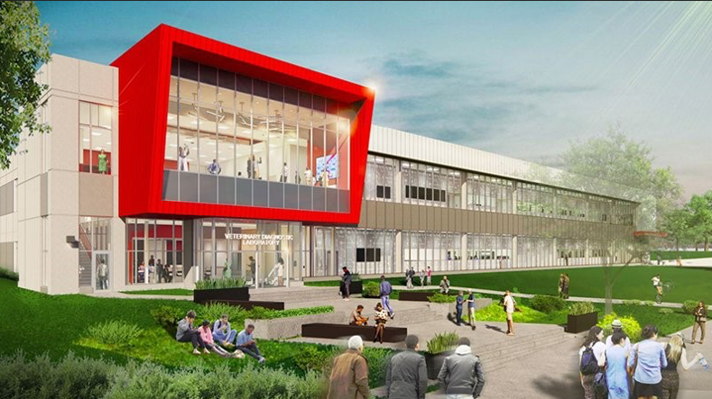 A $250,000 donation from Merck Animal Health will help make possible the first phase of the new Iowa State University Veterinary Diagnostic Laboratory, shown here in an artist rendering. Image credit: Iowa State University.

