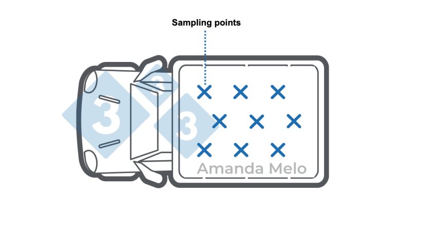 Figure 1: Schematic of the points to sample with a probe on a truck with bulk grains.