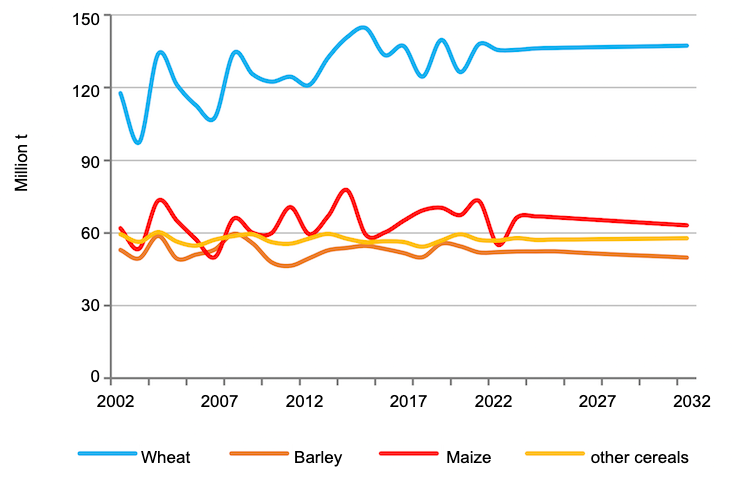 Dự báo sản lượng ngũ cốc của EU đến năm 2032