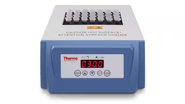Figure 1. Dry bath block heater for microcentrifuge tubes - suitable for LAMP. Source:&nbsp;Thermo Fisher Scientific Inc.
