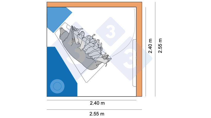 Figure 4. Earlier pen measurements in Denmark were 2.4 x 2.4 m while newer designs are 2.55 x 2.55 allowing more space for large litters and movement options for the sow.&nbsp;
