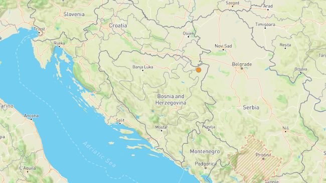 The location of the ASF outbreak in north eastern Bosnia and Herzegovina.