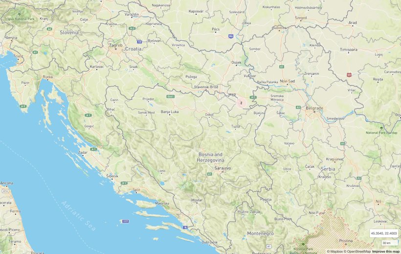 Location of the first two ASF outbreaks in Croatia.