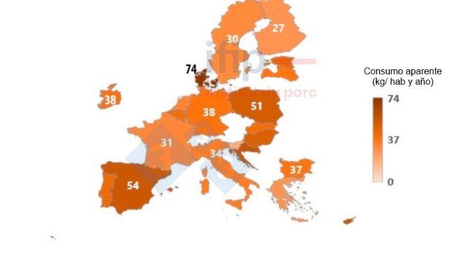 Apparent pork consumption in 2023 in the EU-27 Source: Ifip with JRC data.
