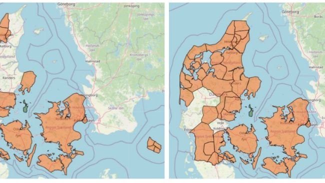 Areas of the active control plan for PRRS reduction. Active negativization areas are marked in orange. Left: January 2024. Right: January 2025.