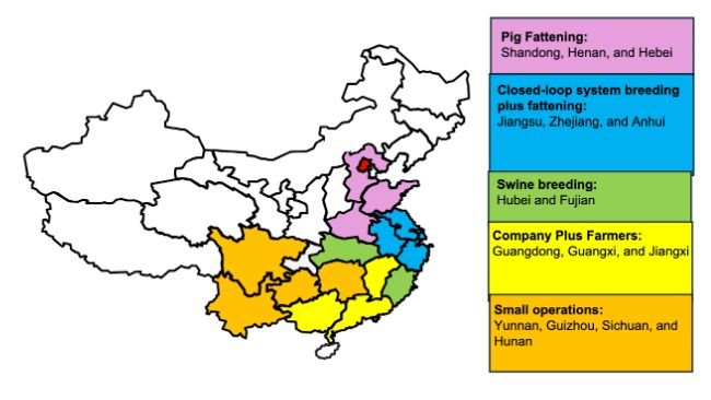 Geographical distribution and operational modes of China’s swine industry by province. Source: USDA from ATO Beijing.