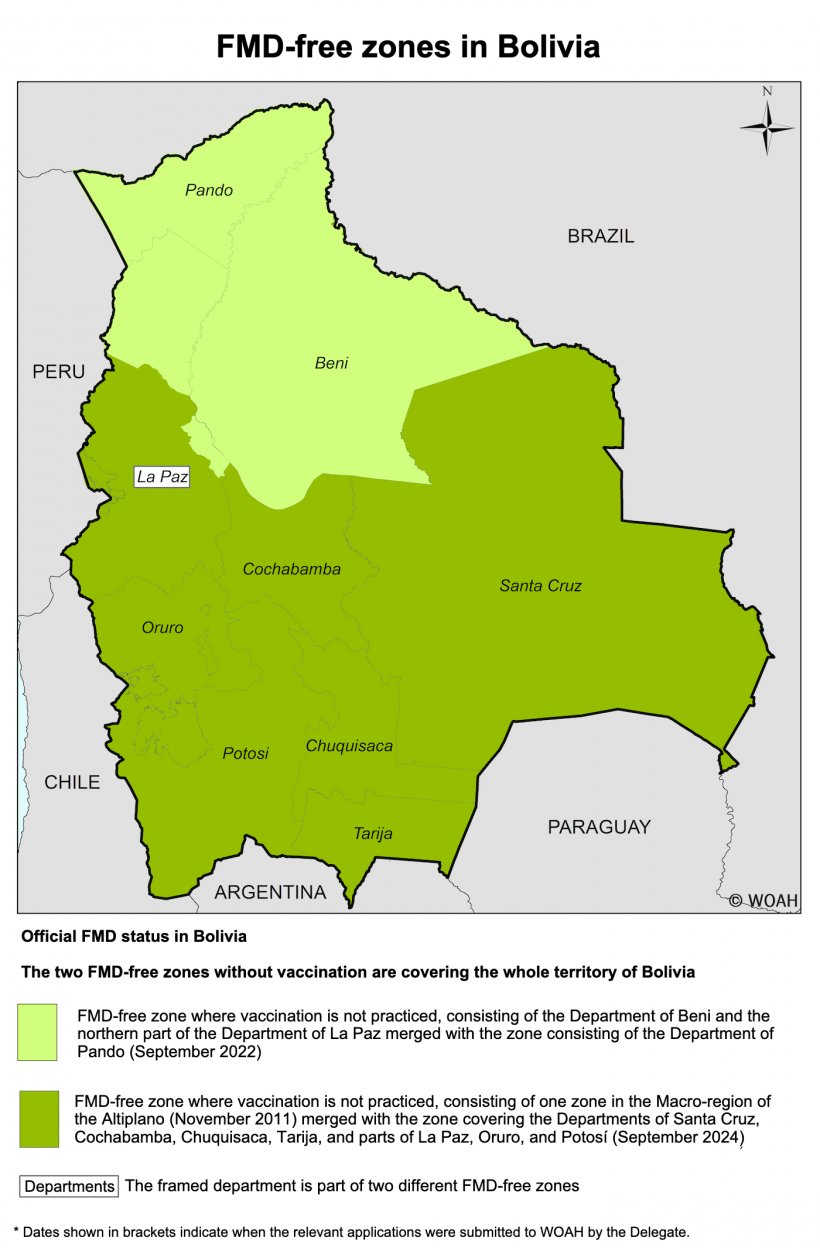 FMD-free zones in Bolivia. Source: WOAH.