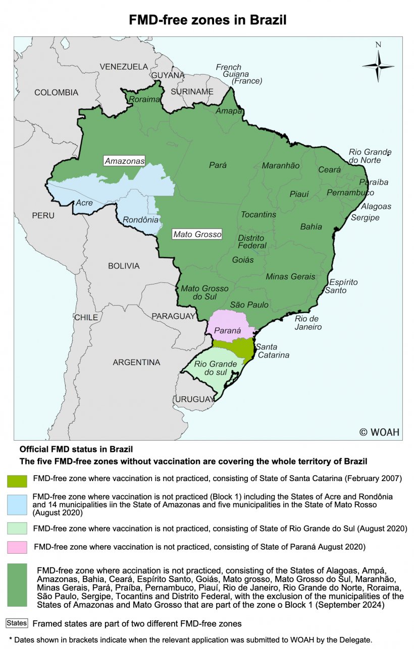 FMD-free zones in Brazil. Source: WOAH.