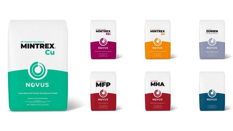 An example of the new logos and brand colors on product packaging.