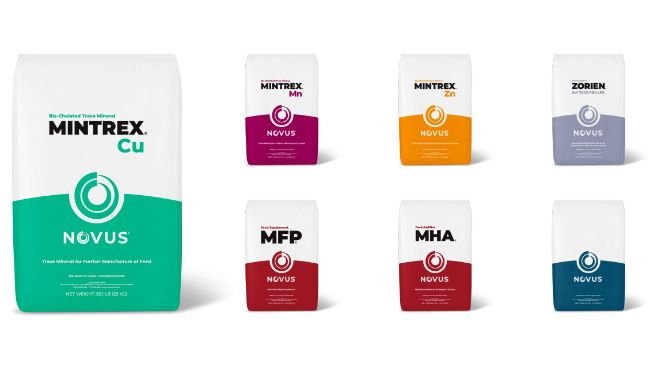 An example of the new logos and brand colors on product packaging.