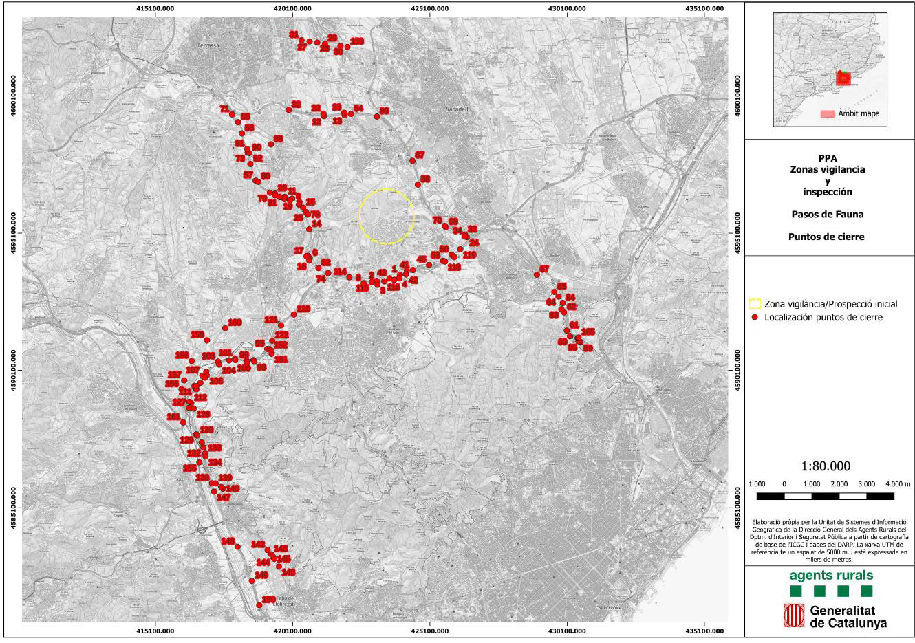 <p>Figure&nbsp;4. Checkpoints in fenced areas of the core zone and in Collserola Natural Park.</p>
