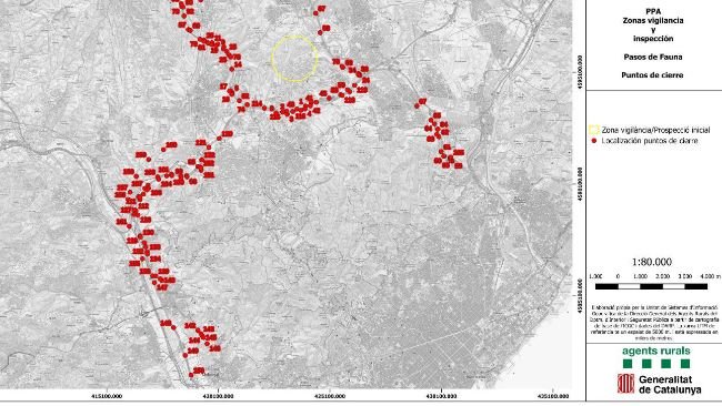 Figure 4. Checkpoints in fenced areas of the core zone and in Collserola Natural Park.