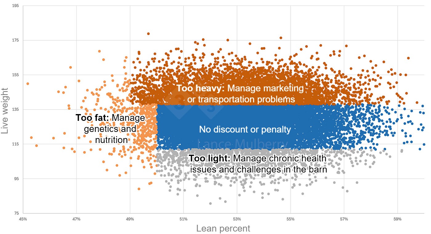 Figure 1: Slaughter data paired with other data such as nutrition, health status, breeding herd, etc, can help identify causes of variation as well as actionable steps to resolve them.
