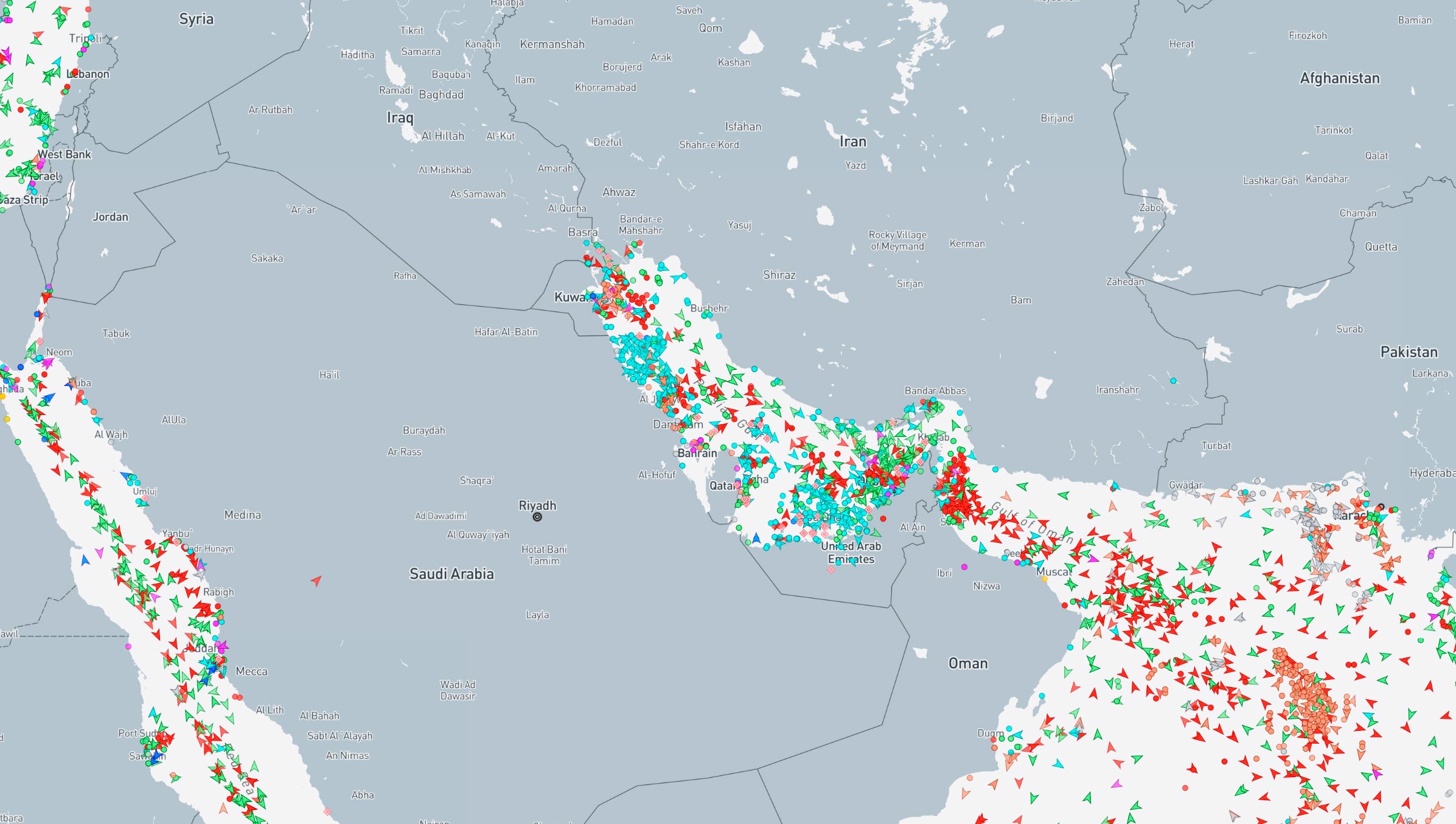<p>Maritime traffic in the Strait of Hormuz. Source: MarineTraffic.com</p>
