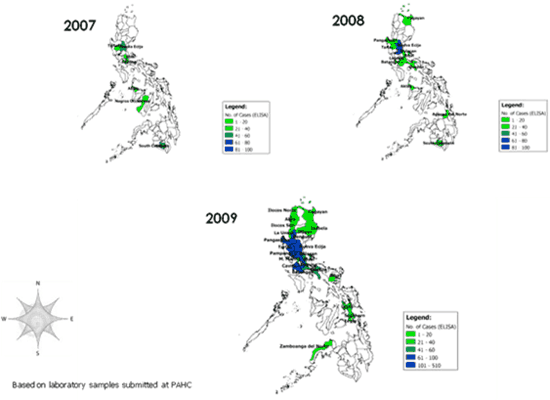 Philippines: Geographic distribution of PRRS (ELISA)