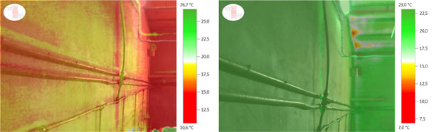 Image superposition (thermal + digital) showing a high probability of condensations.