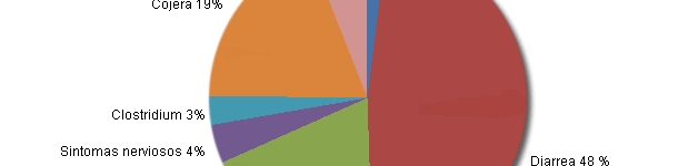 Distribution of the % of losses according to their cause in the weaners stage of farms with diarrrhoea problems