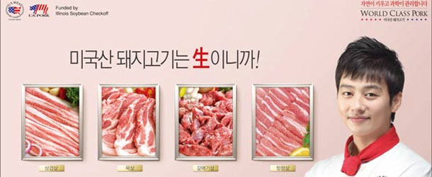 Ads highlighting the delicious flavor of U.S. pork are displayed in five subway stations in Seoul