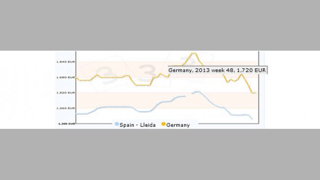 Pig price: Germany and  Spain for 2013