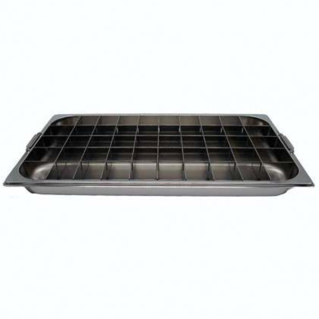 Bandeja de acero inox portamuestras con 50 compartimentos